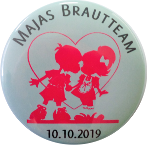 Button Brautteam Mit Namen und Datum pink mint